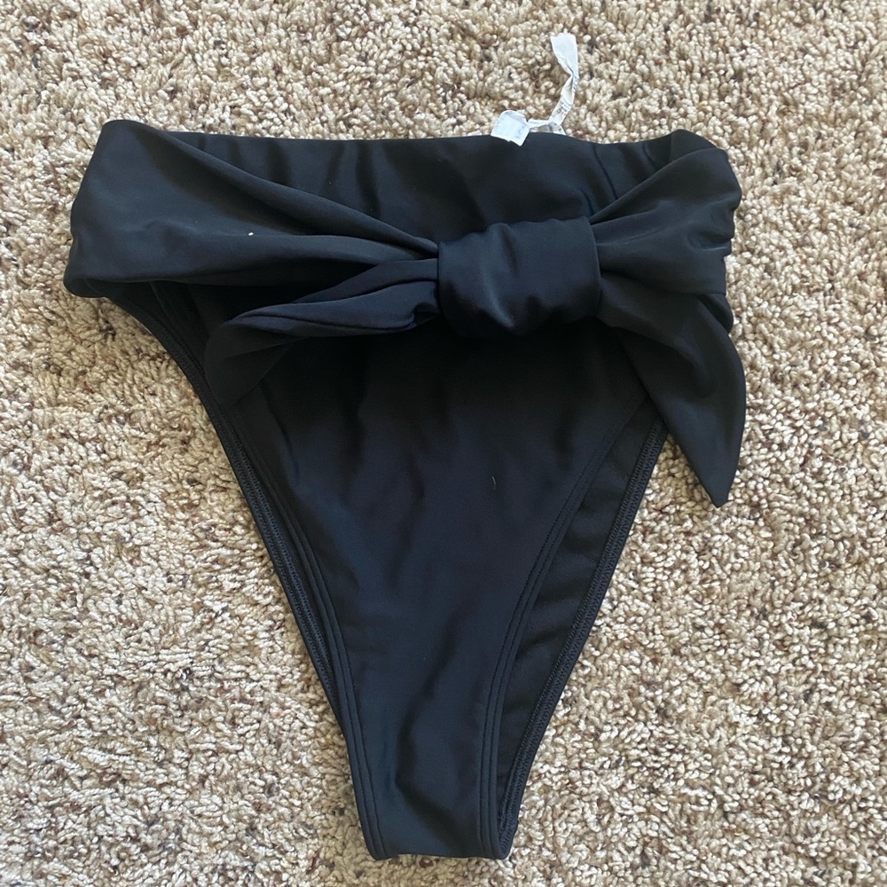 Abercrombie & Fitch Tie Front high waisted cheeky bikini bottom in black XS